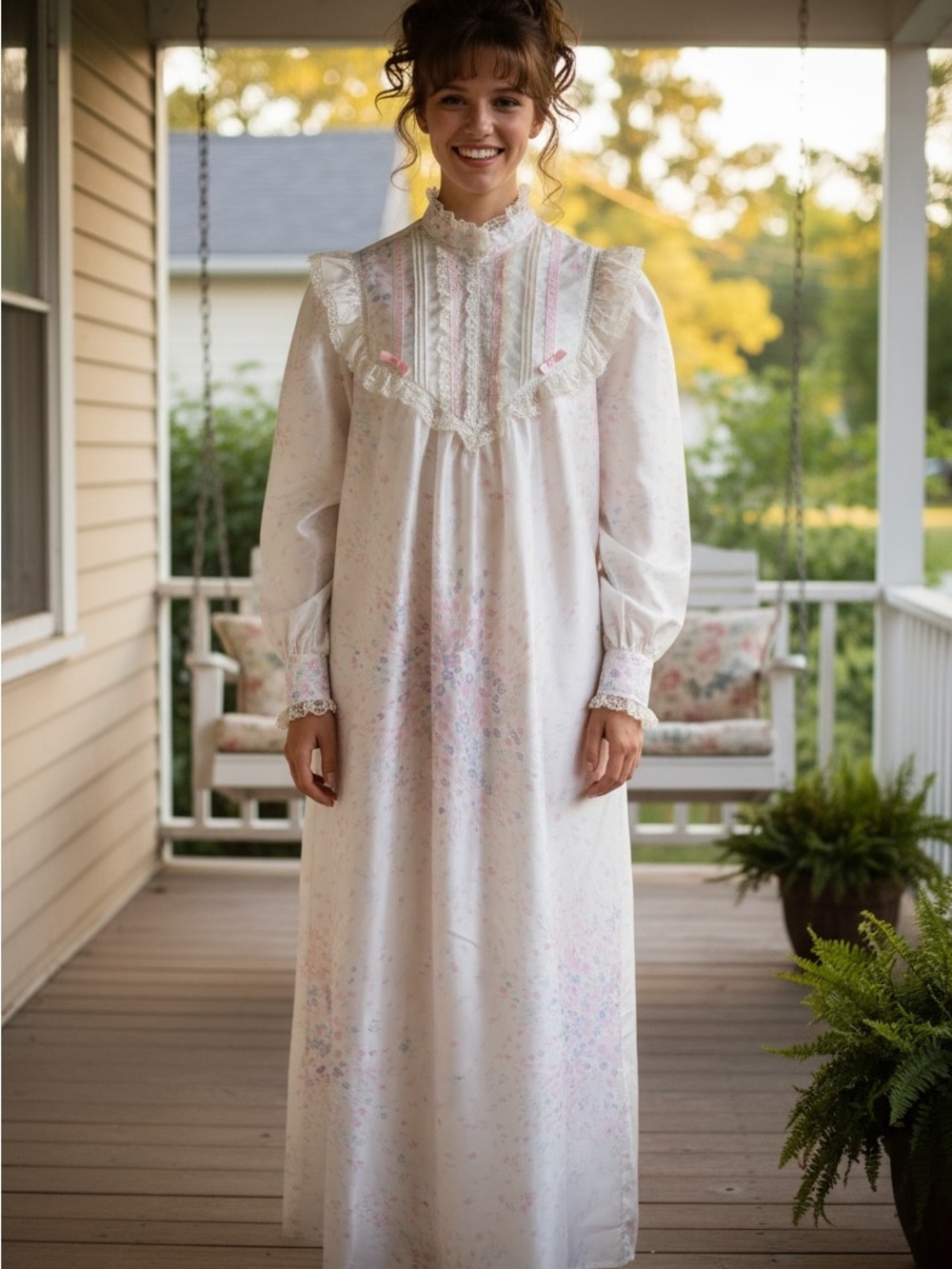 Vintage Barbizon Pastel Floral Long Sleeve Nightgown